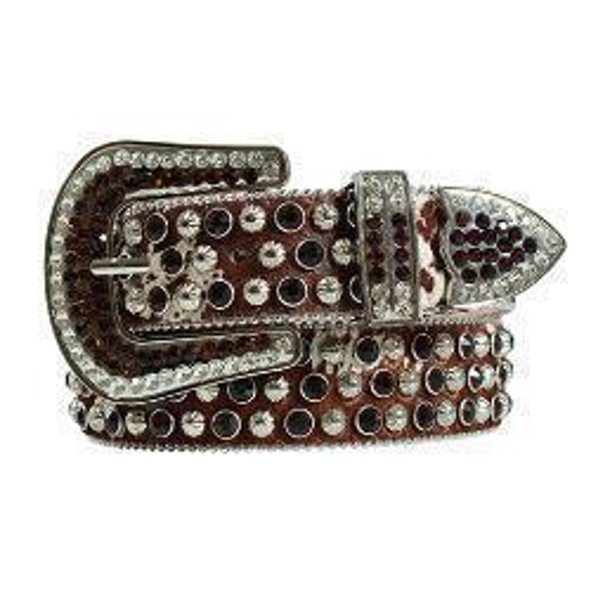 M and F Western Angel Ranch Ladies Belt 1 1/2 Calf Hair Crystals Brown