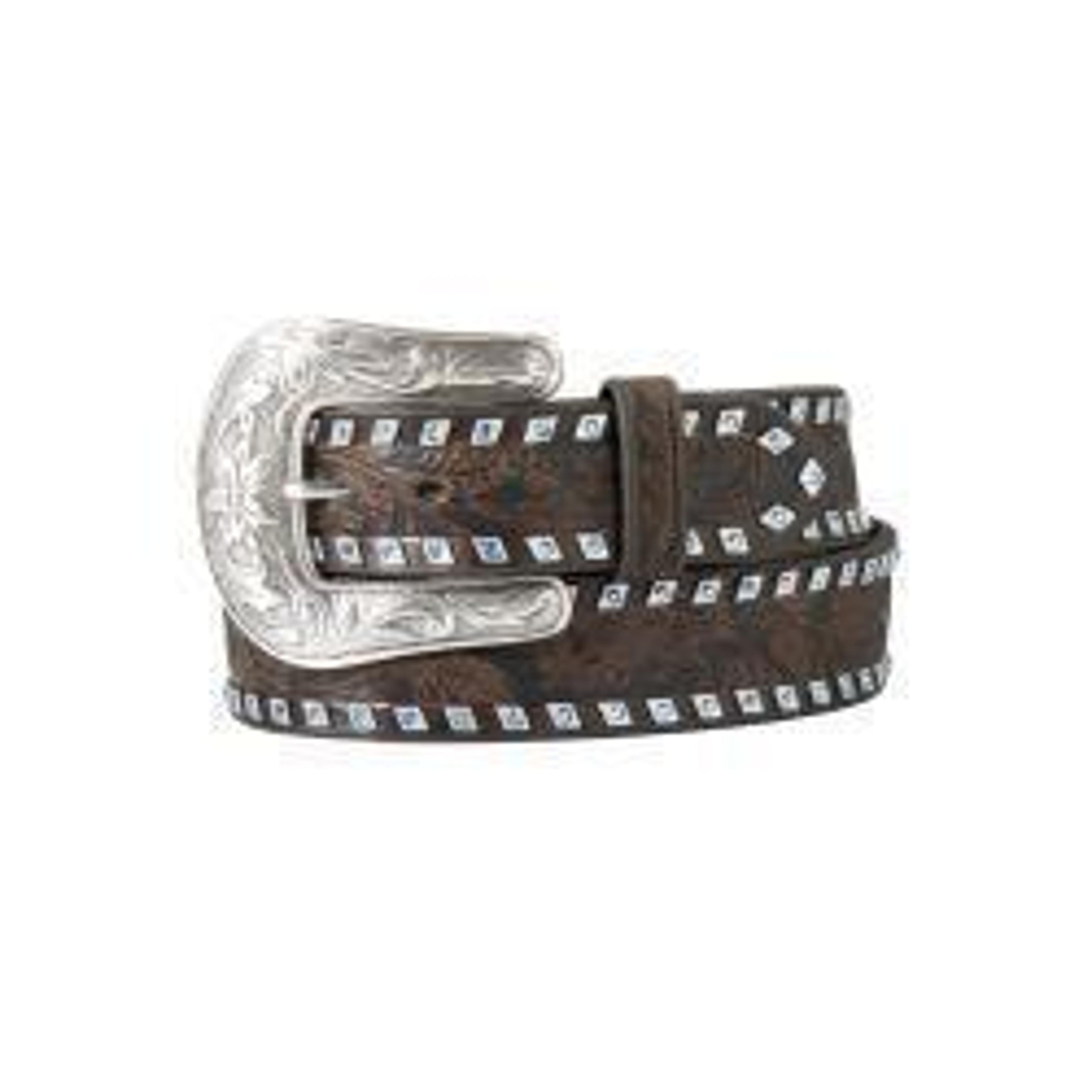 M and F Western Angel Ranch Ladies Belt 1 1/2" Floral Embossed Silver