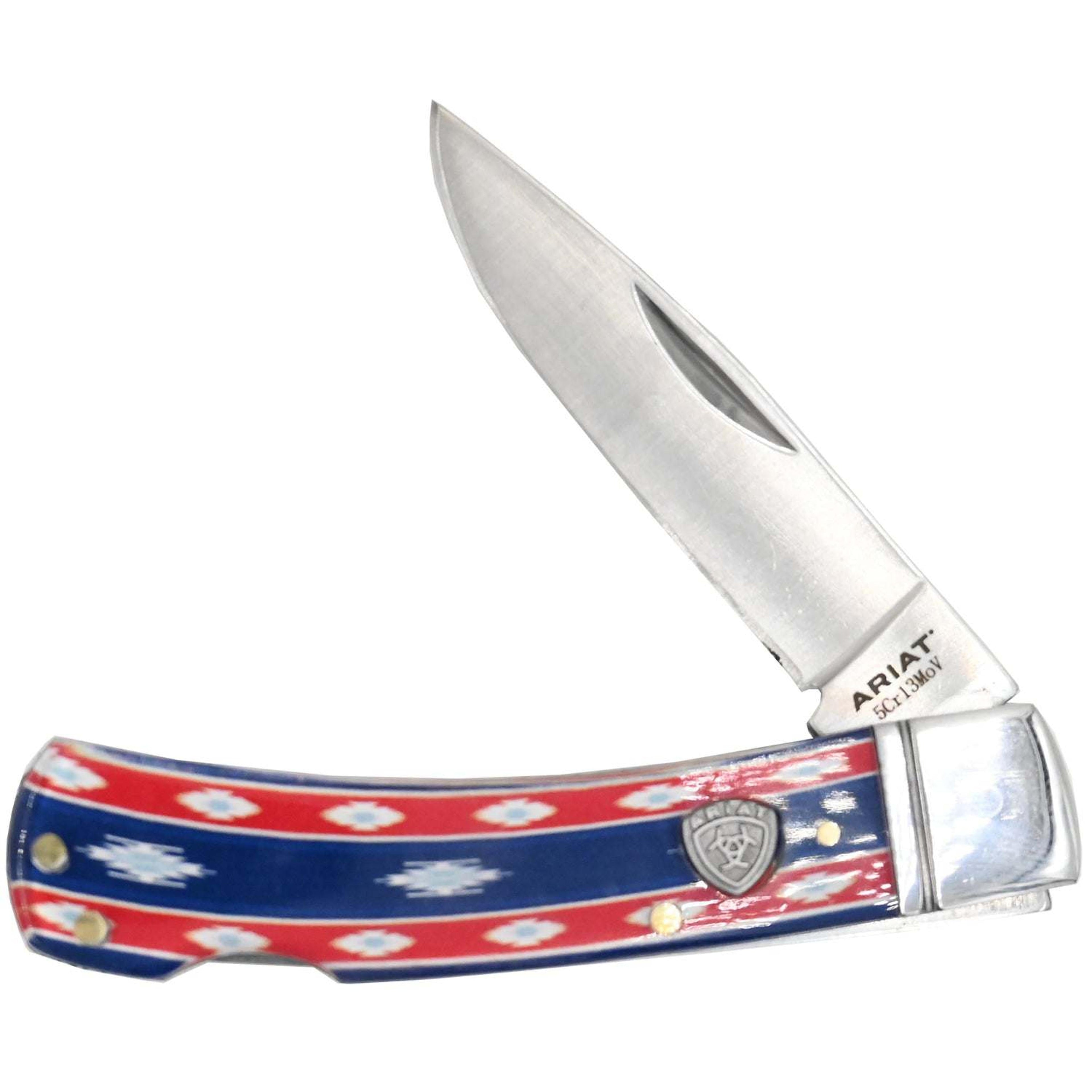 M and F Western Ariat Large Red, White, And Blue Folding Pocket Knife