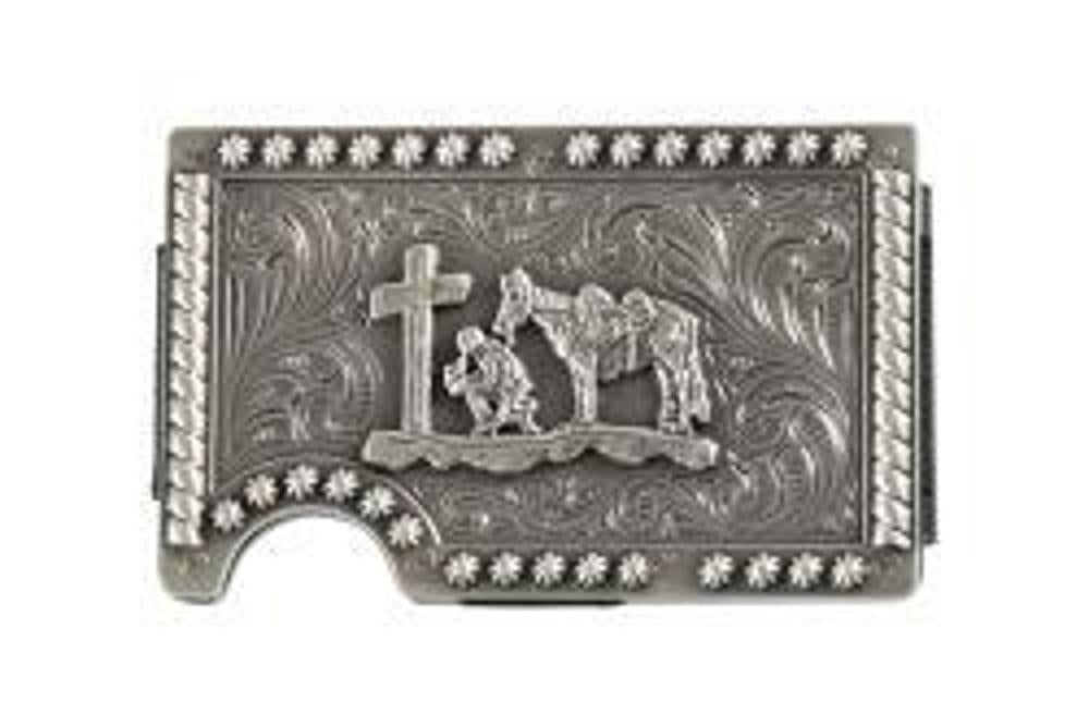 M&F Western 3D Mens Smart Style Wallet Cowboy Prayer Silver