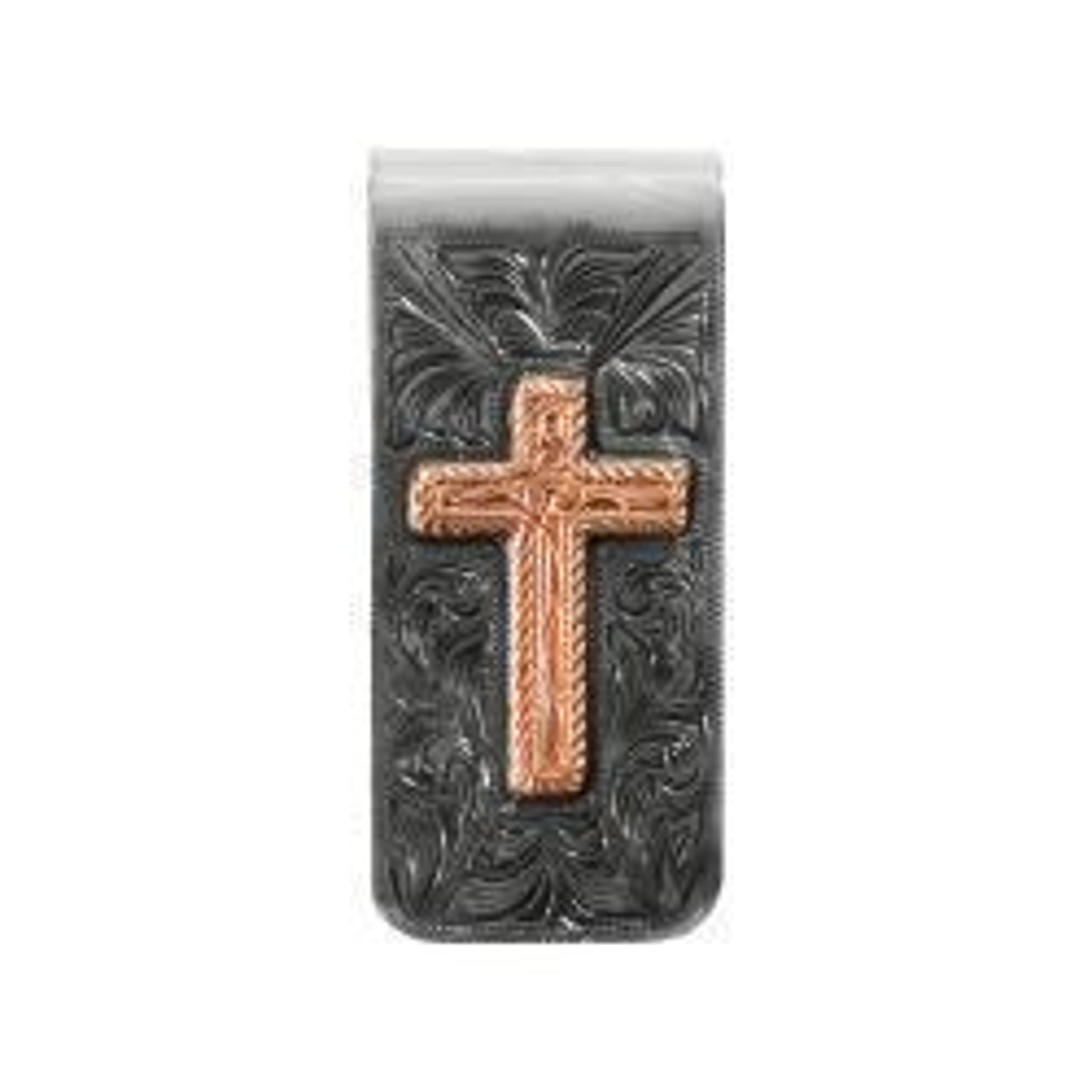 M and F Western 3d Mens Metal Money Clip Copper Cross Multicolor - Men