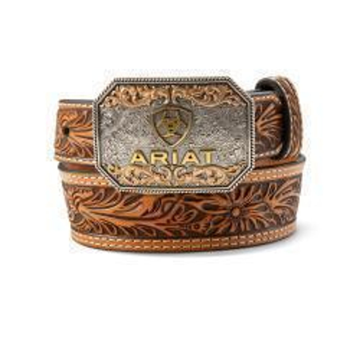 M and F Western Ariat Boys Belt 1 1/2" - 1 1/4" Floral Embossed Tan -