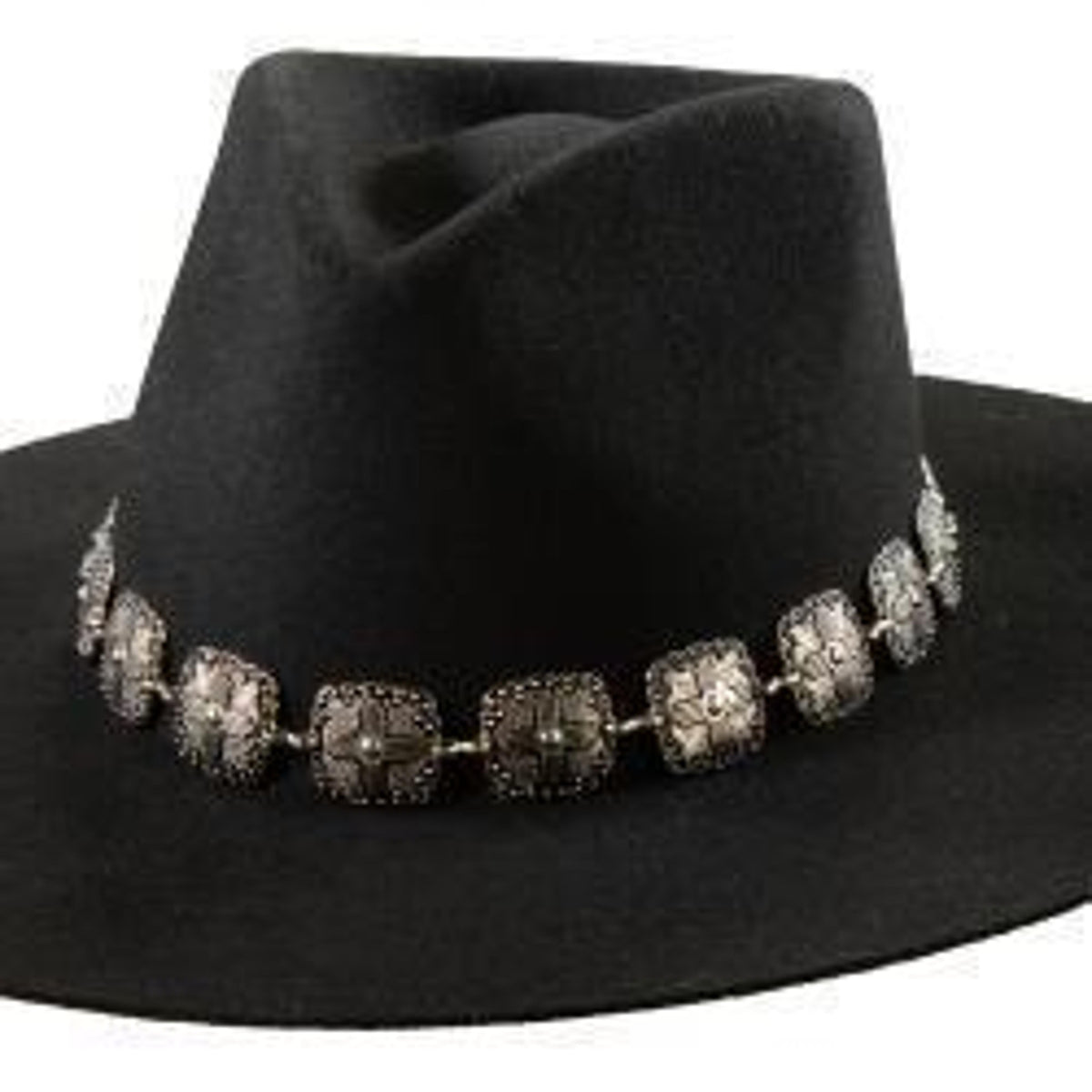 M and F Western 3d Chain Hatband 1" Scalloped Cross Conchos Silver - M