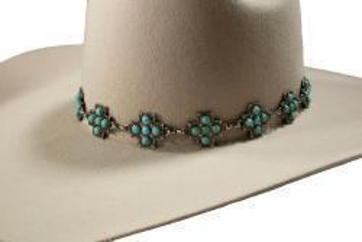 M and F Western 3d Hatband 1" Turquoise Stone Cross - Mens