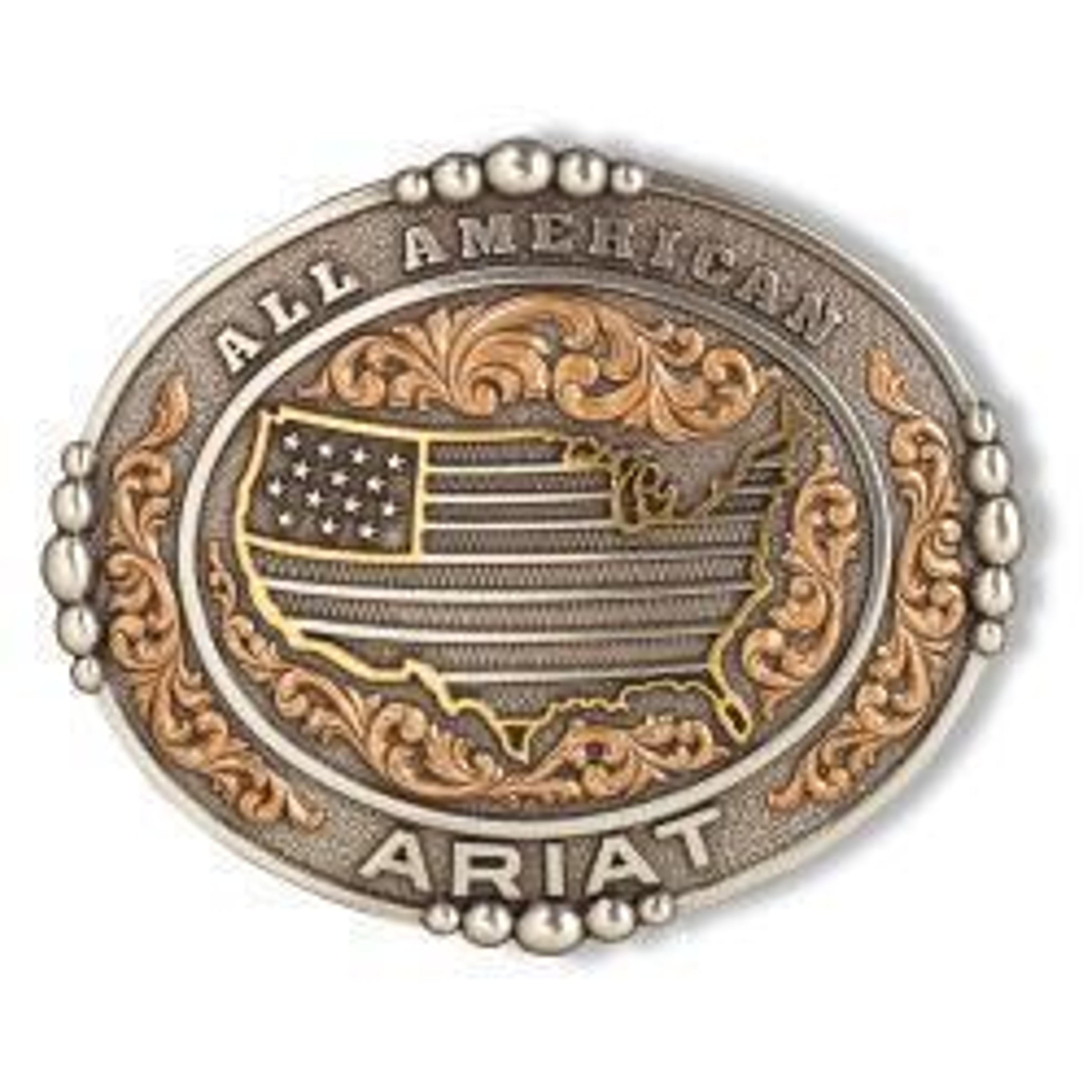 M and F Western Ariat Oval All American Antique Silver And Antique Gol