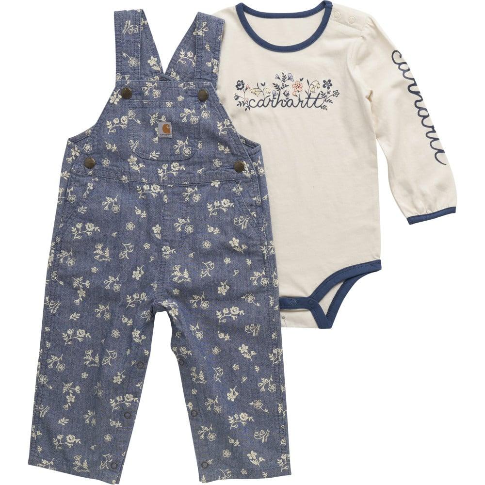 Carhartt Kids Ls Bodysuit And Printed Chambray Overall Set-CG9948-N104-I