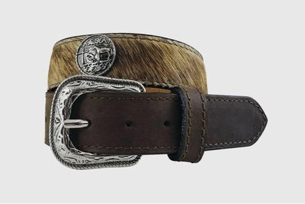 Gem-Dandy Kids Roper Brown-Hair on Leather Concho Belt-1775300-200