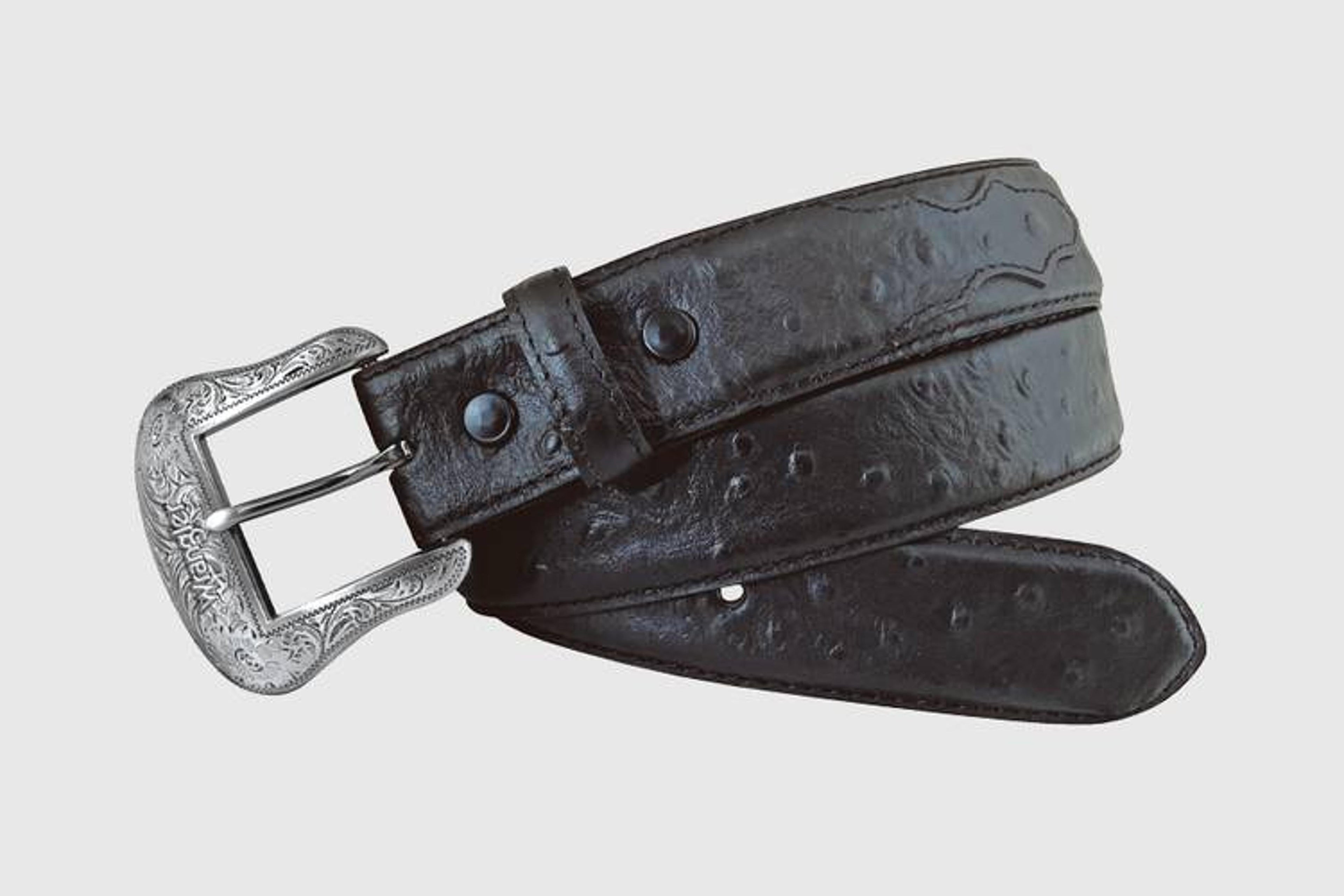 Gem-Dandy Mens Wrangler Black Ostrich Print Belt-7703511-001