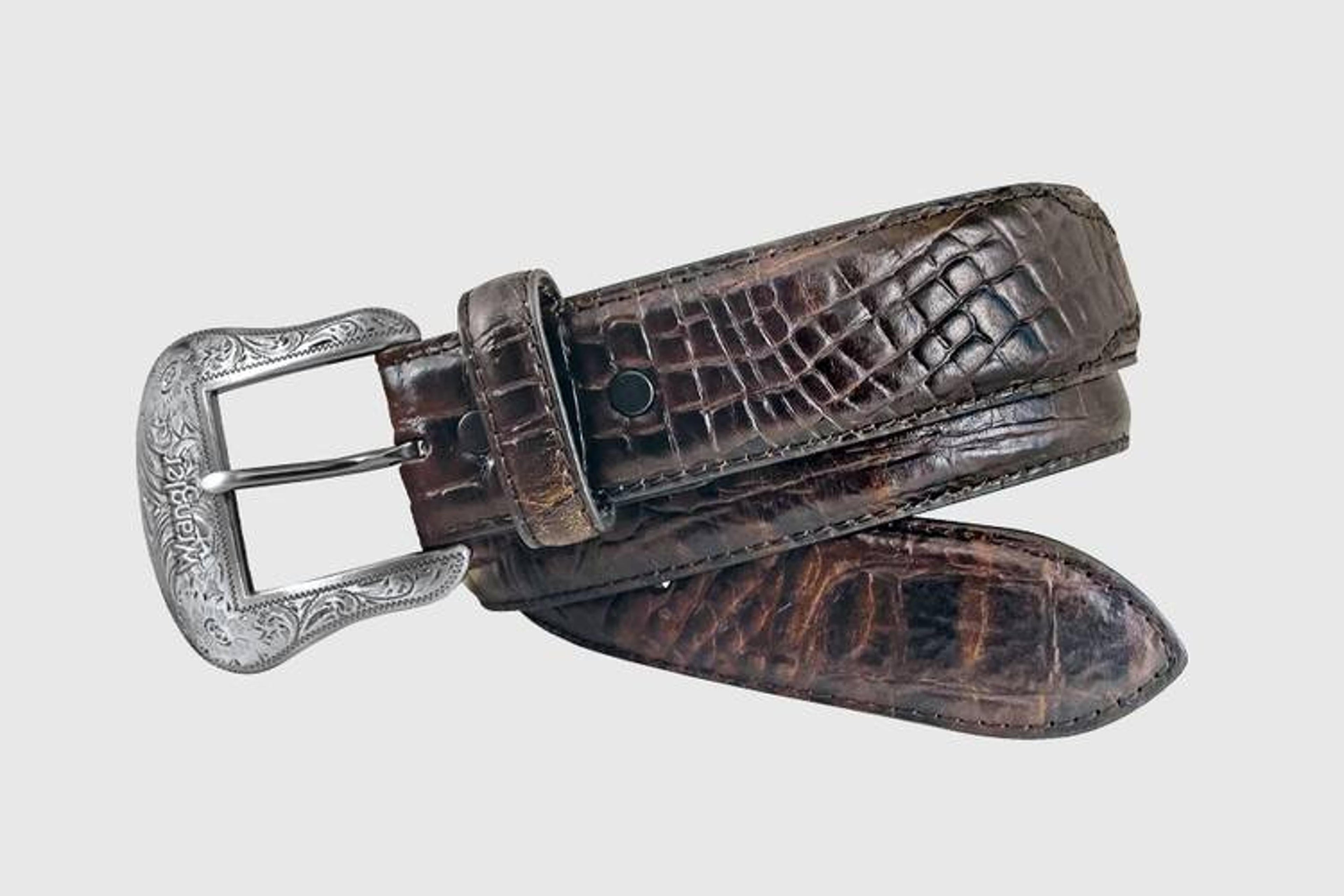 Gem-Dandy Mens Wrangler Brown Crocodile Print Belt-7704511-200