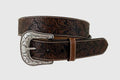 Gem-Dandy Mens Brown Leather Floral Embossed Belt-9556500-104