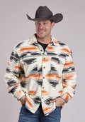 Roper Mens Aztec Fleece Shirt-Jacket - White-97-119-6132WH