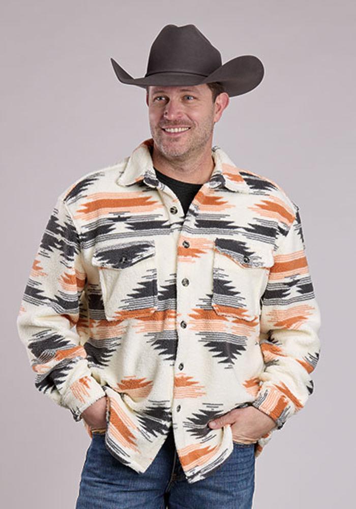 Roper Mens Aztec Fleece Shirt-Jacket - White-97-119-6132WH