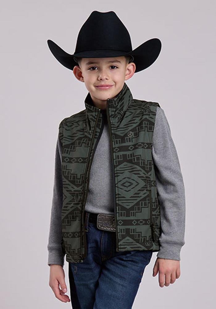 Roper Kids Soft Shell Aztec Fleece Vest - Blue-397-782-6017BL