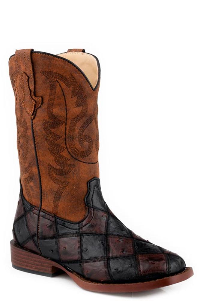 Roper Kids Children Faux Ostrich Patchwork Boot-18-1900-3622BR