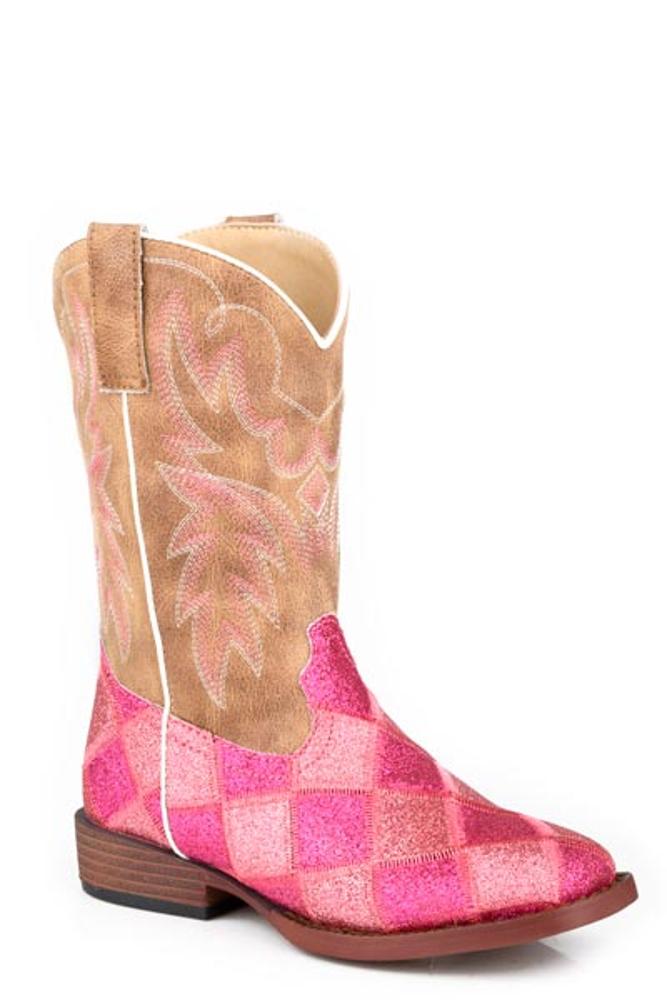 Roper Kids Children Pink Glitter Patchwork Boot-18-1901-3642PI