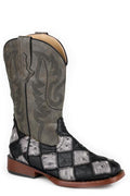 Roper Kids Children Black Grey Faux Ostrich Boot-18-1902-3769BL