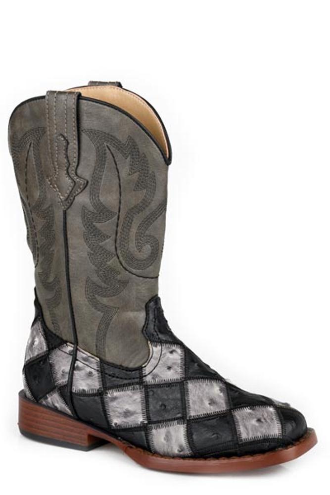 Roper Kids Children Black Grey Faux Ostrich Boot-18-1902-3769BL
