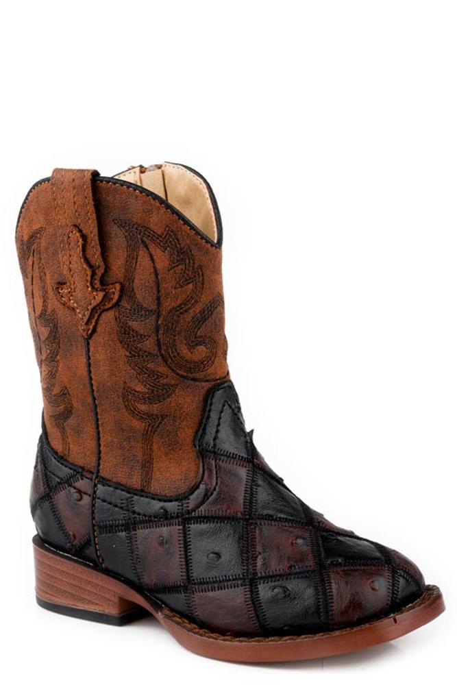 Roper Kids Faux Ostrich Patchwork Boot-17-1900-3622BR