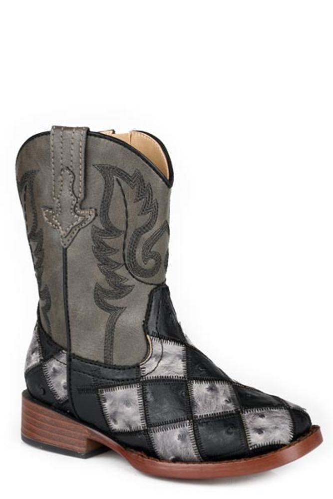 Roper Kids Black Grey Faux Ostrich Print Boot-17-1902-3769BL