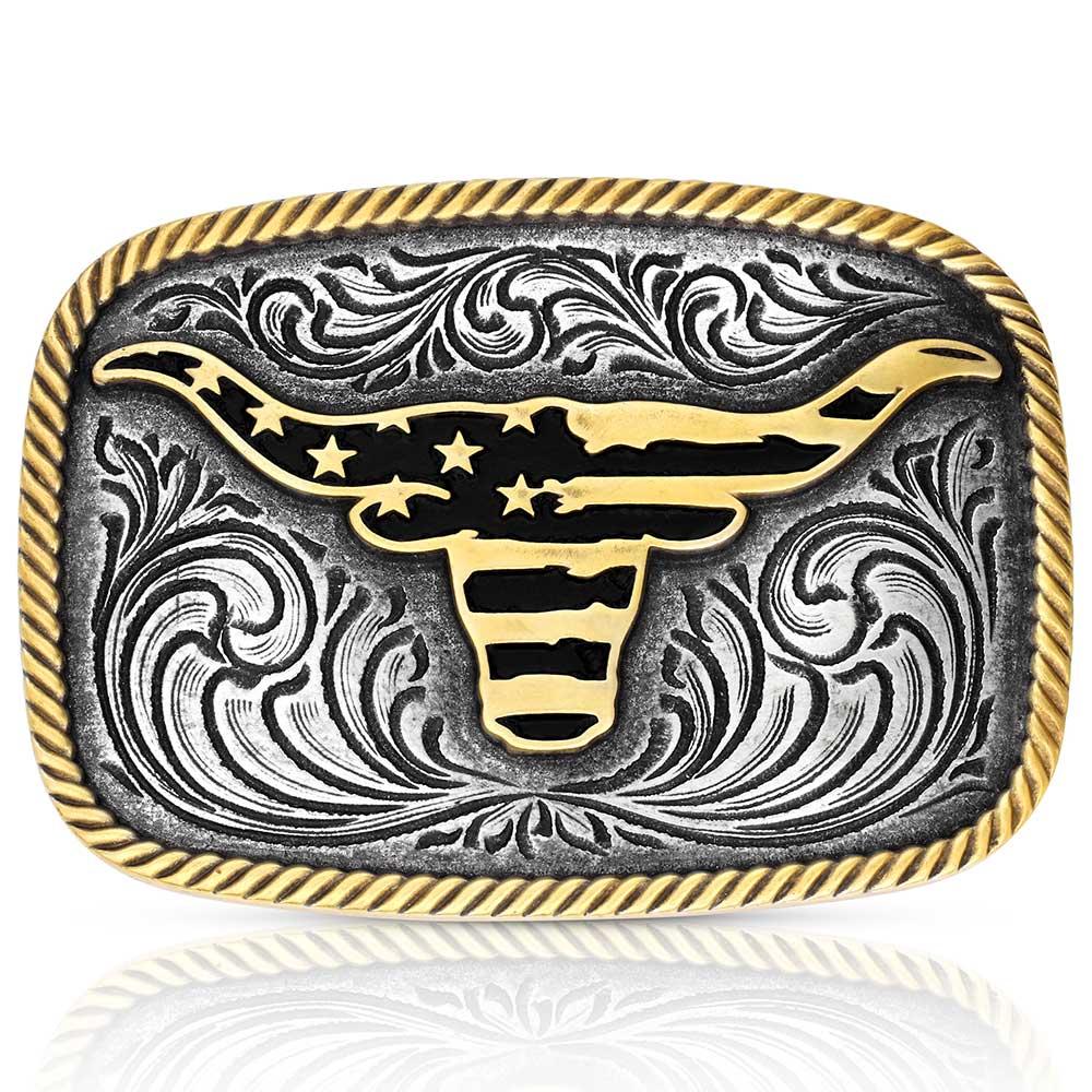 Montana Silversmiths Western Patriotic Longhorn Buckle-A1054P