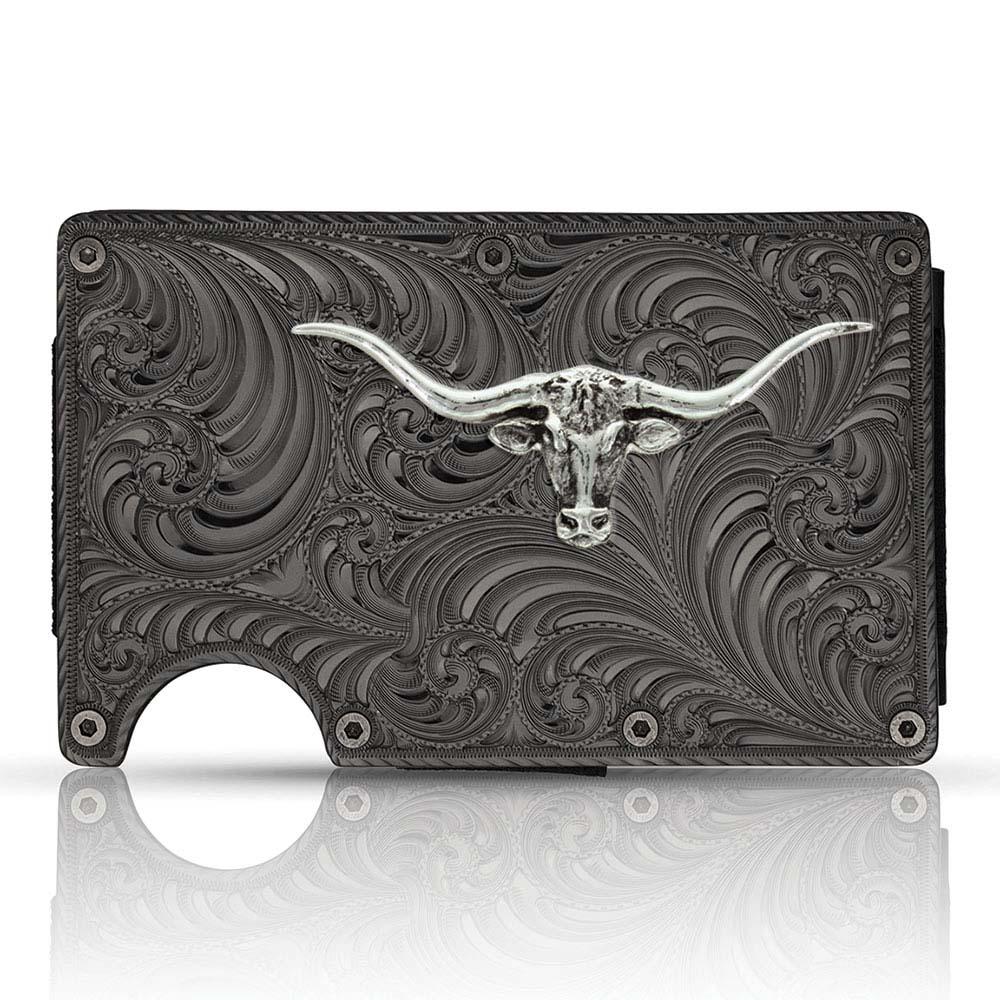 Montana Silversmiths Montana Gunmetal Credit Card & Cash Case With Longhorn-CRCARD3