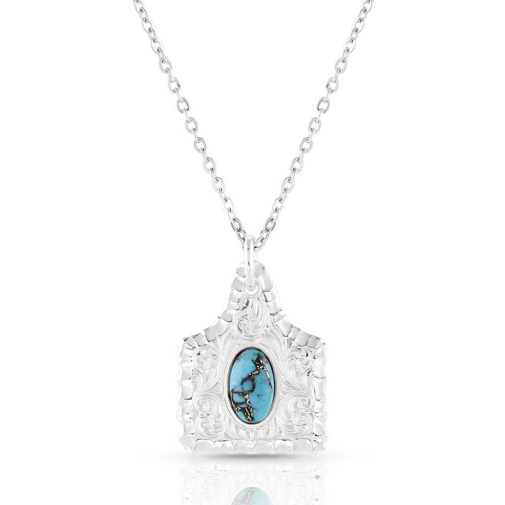 Montana Silversmiths Chiseled Cow Tag Turquoise Necklace-NC5398