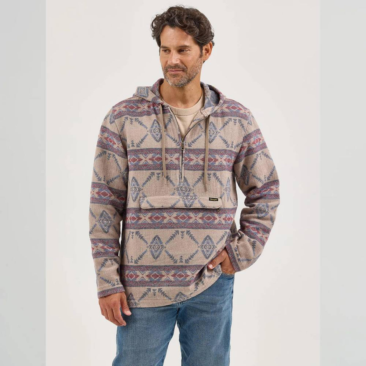 Wrangler Mens 1/4 Zip Hooded Popover Taupe-112368214