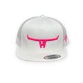 Cactus Alley Hats Ca Longhorn Pink Puff - 6006 White/ White Mesh, Snapback Cap (2024)-6006WHT-S127PINK