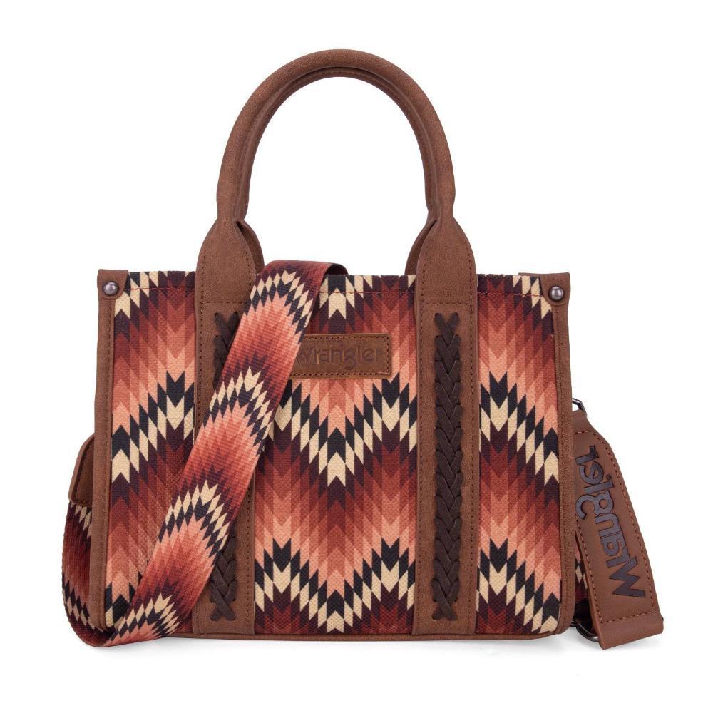 Montana West Wrangler Southwestern Pattern Dual Sided Print Tote/Crossbody - Brown-WG2211-8120SBR