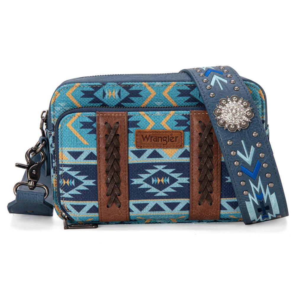 Montana West Wrangler Aztec Printed Crossbody Purse With Wallet Compartment - Navy?-WG2207-3003NVY