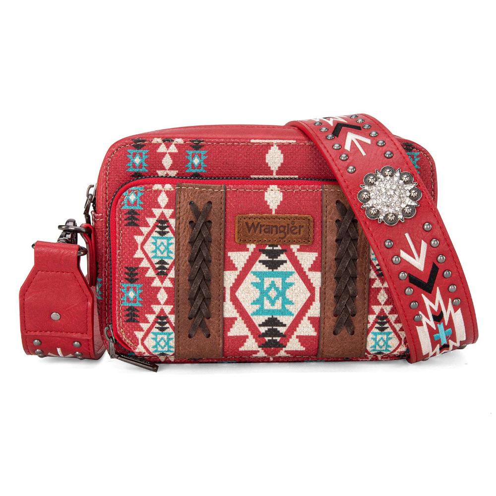 Montana West Wrangler Aztec Printed Crossbody Purse With Wallet Compartment - Red?-WG2207-3003RED