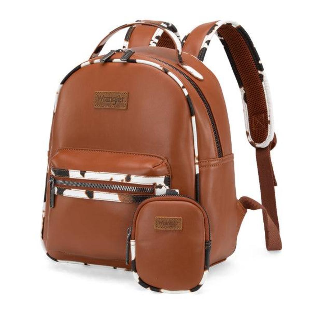 Montana West Wrangler Cow Print Backpack With Coin Pouch - Brown-WG102-8603BR