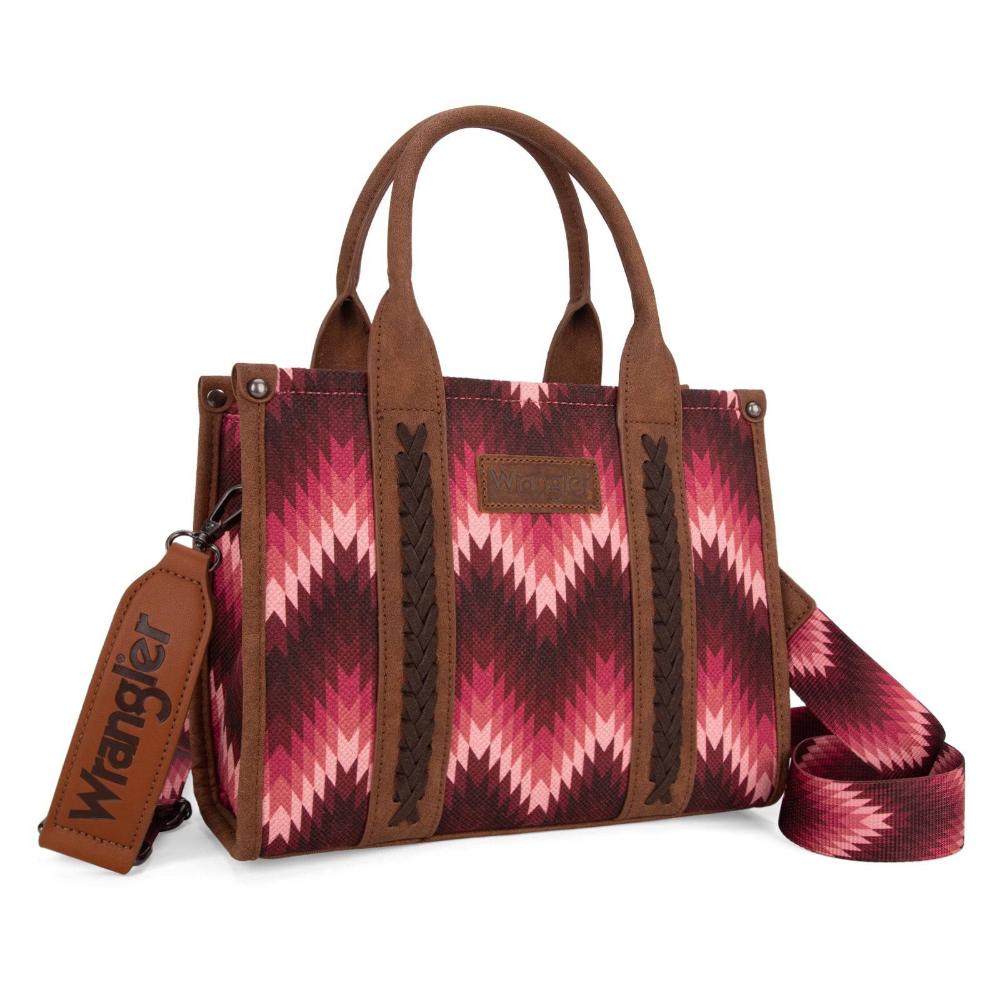 Montana West Wrangler Southwestern Pattern Dual Sided Print Tote/Crossbody - Dark Pink-WG2211-8120SDPK