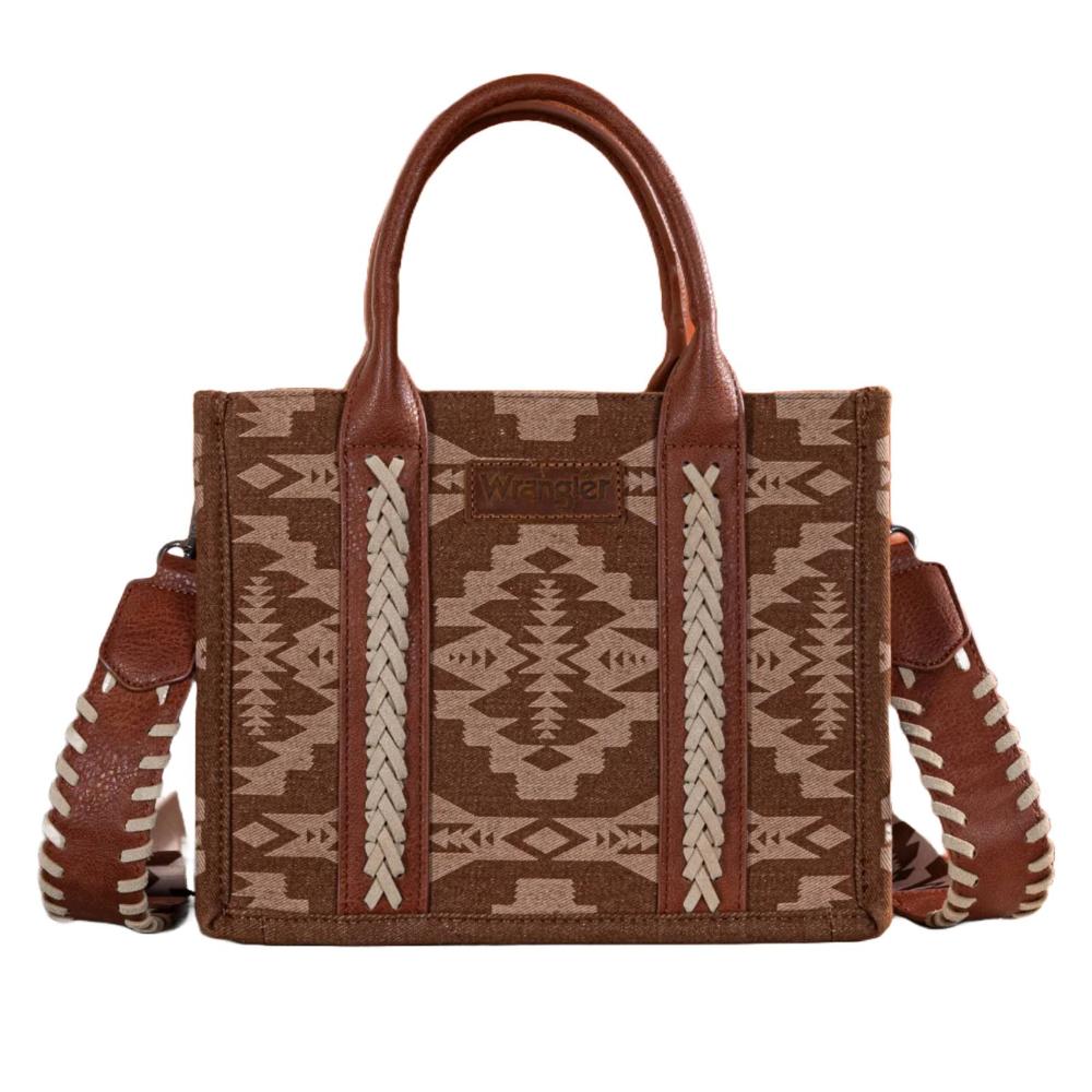 Montana West Wrangler Southwestern Print Small Canvas Tote/Crossbody - Brown-WG2212-8120BR