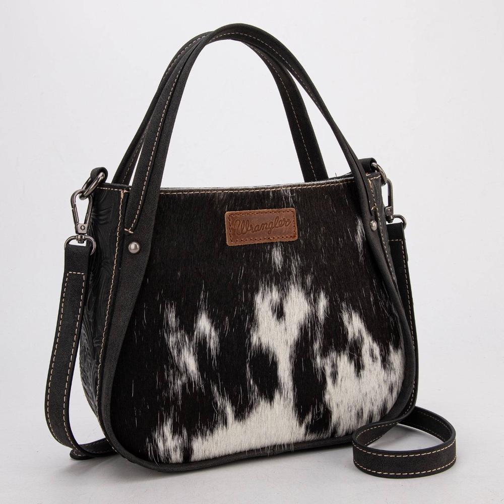 Montana West Wrangler Genuine Hair-On Cowhide Tote/Crossbody -Black-WG169-2022BL