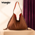 Montana West Wrangler Fringe Floral Tooled Hobo Bag-Brown-Orange-WG239-9182BR