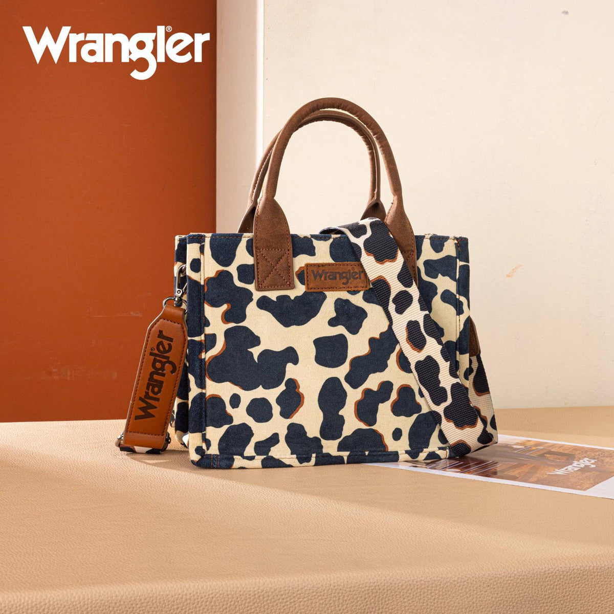 Montana West Wrangler Cow Print Concealed Carry Tote/Crossbody Tote-SP-WG264-8120BR?