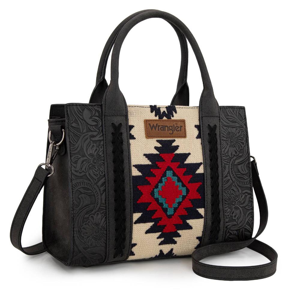 Montana West ?Wrangler Tooled Aztec Pattern Print Concealed Carry Tote/Crossbody -Black?-WG226-8120BL