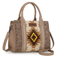 Montana West Wrangler Tooled Aztec Pattern Print Concealed Carry Tote/Crossbody -Beige-WG226-8120BEI