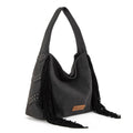 Montana West Wg244-9182 Wrangler Fringe Studded Hobo Bag- Black-WG244-9182BL