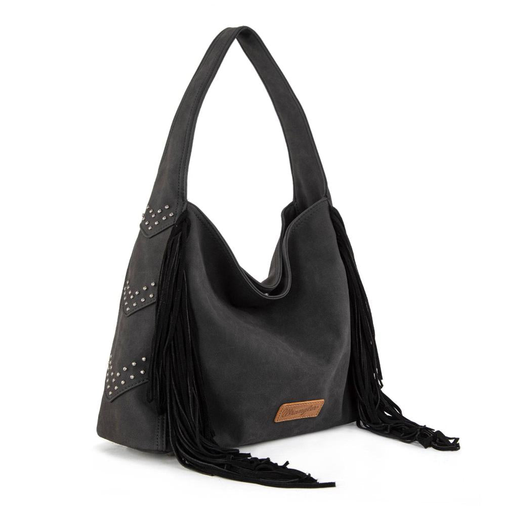 Montana West Wg244-9182 Wrangler Fringe Studded Hobo Bag- Black-WG244-9182BL