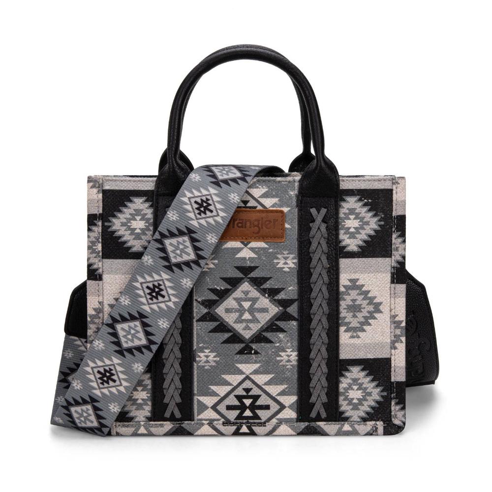 Montana West Wrangler Aztec Pattern Dual Sided Print -Tote/Crossbody -Black-WG2209-8120SBL