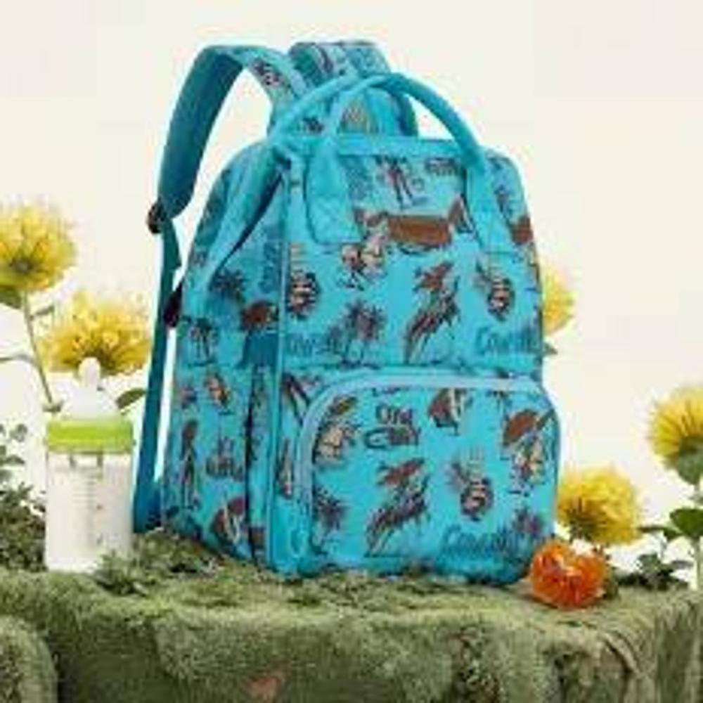 Montana West Wrangler Cowboy Printed Callie Backpack/Diaper Bag- Turquoise-WG2204-91102TQ