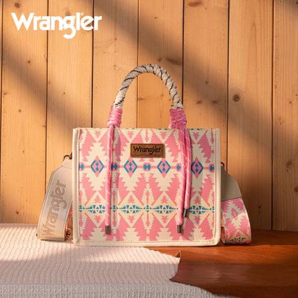 Montana West Wrangler Aztec Print Rope Tote/Crossbody - Light Pink-WG206-8122SLPK