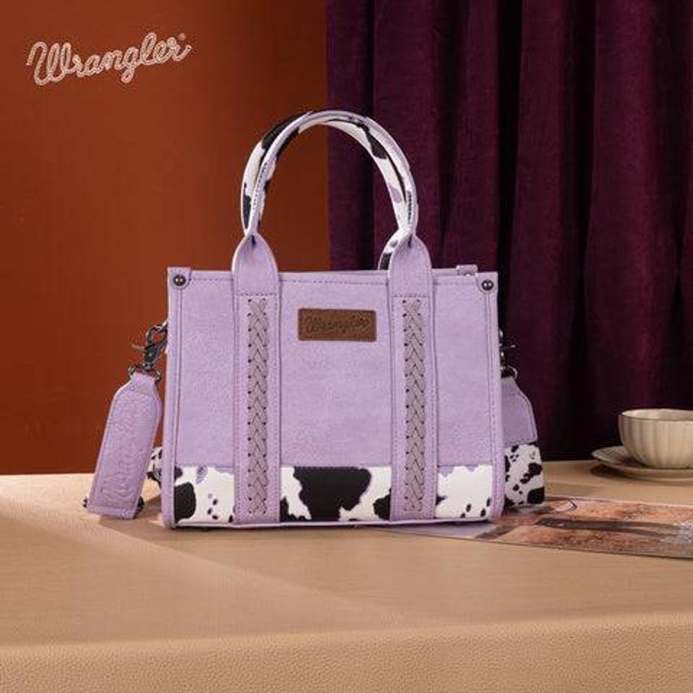 Montana West Wrangler Cow Print Concealed Carry Tote/Crossbody - Purple-SP-WG102-8120SPU