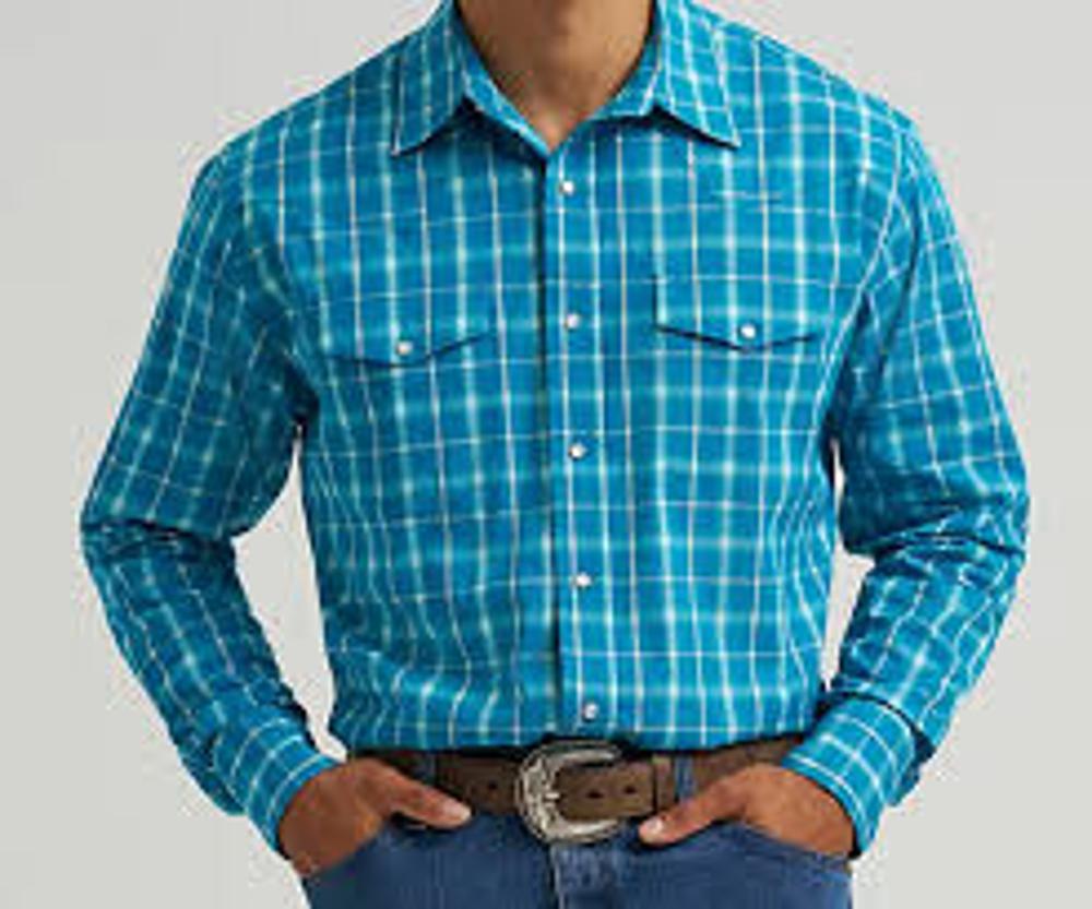 Wrangler Mens ? Wrinkle Resist Long Sleeve Shirt - Classic Fit Turquiose-112367711