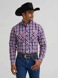Wrangler Mens ? Logo Long Sleeve Shirt - Classic Fit - Buttons Blue-112367731