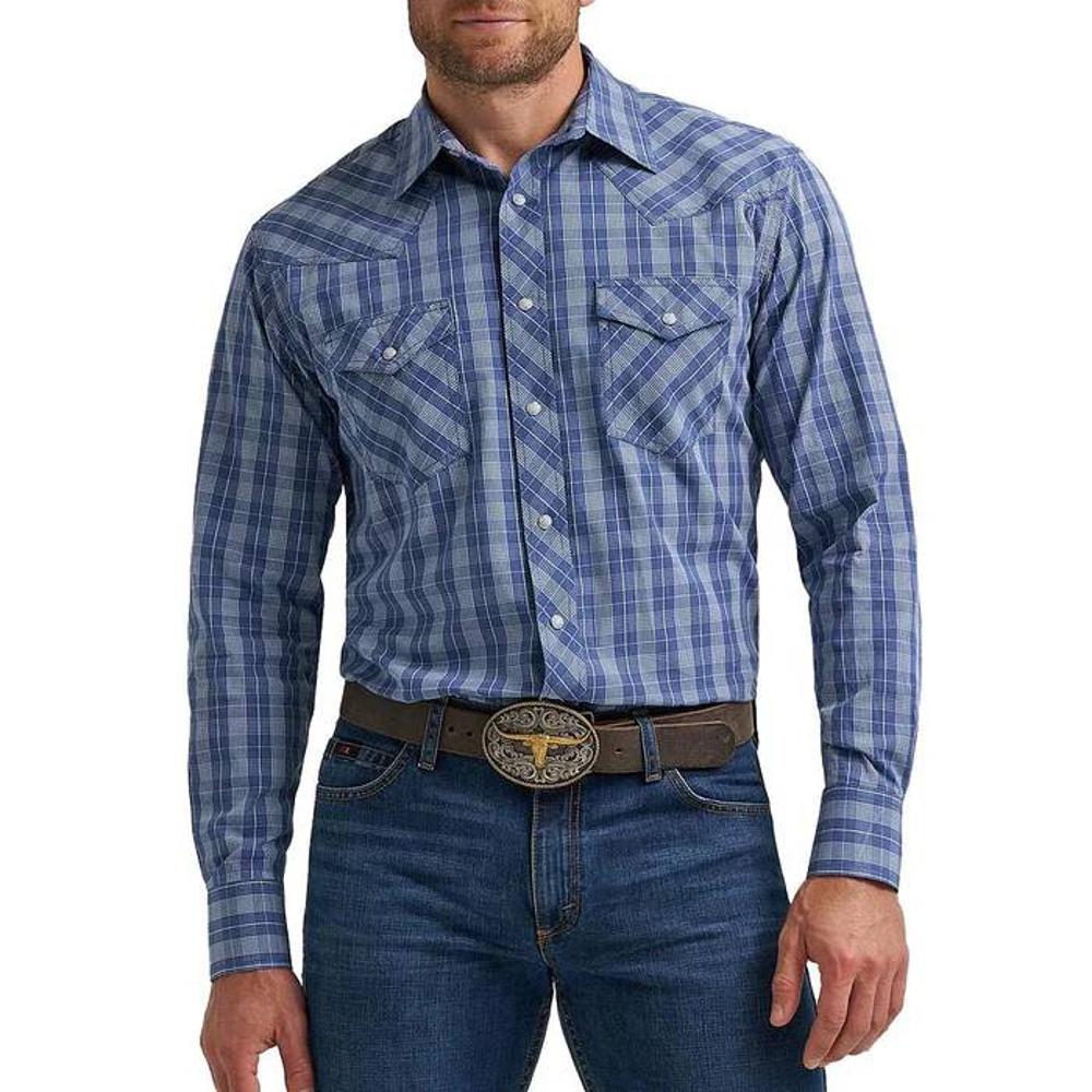 Wrangler Mens ? 20x? Competition Advanced Comfort Long Sleeve Shirt 7937 - Classic Fit Blue-112367937