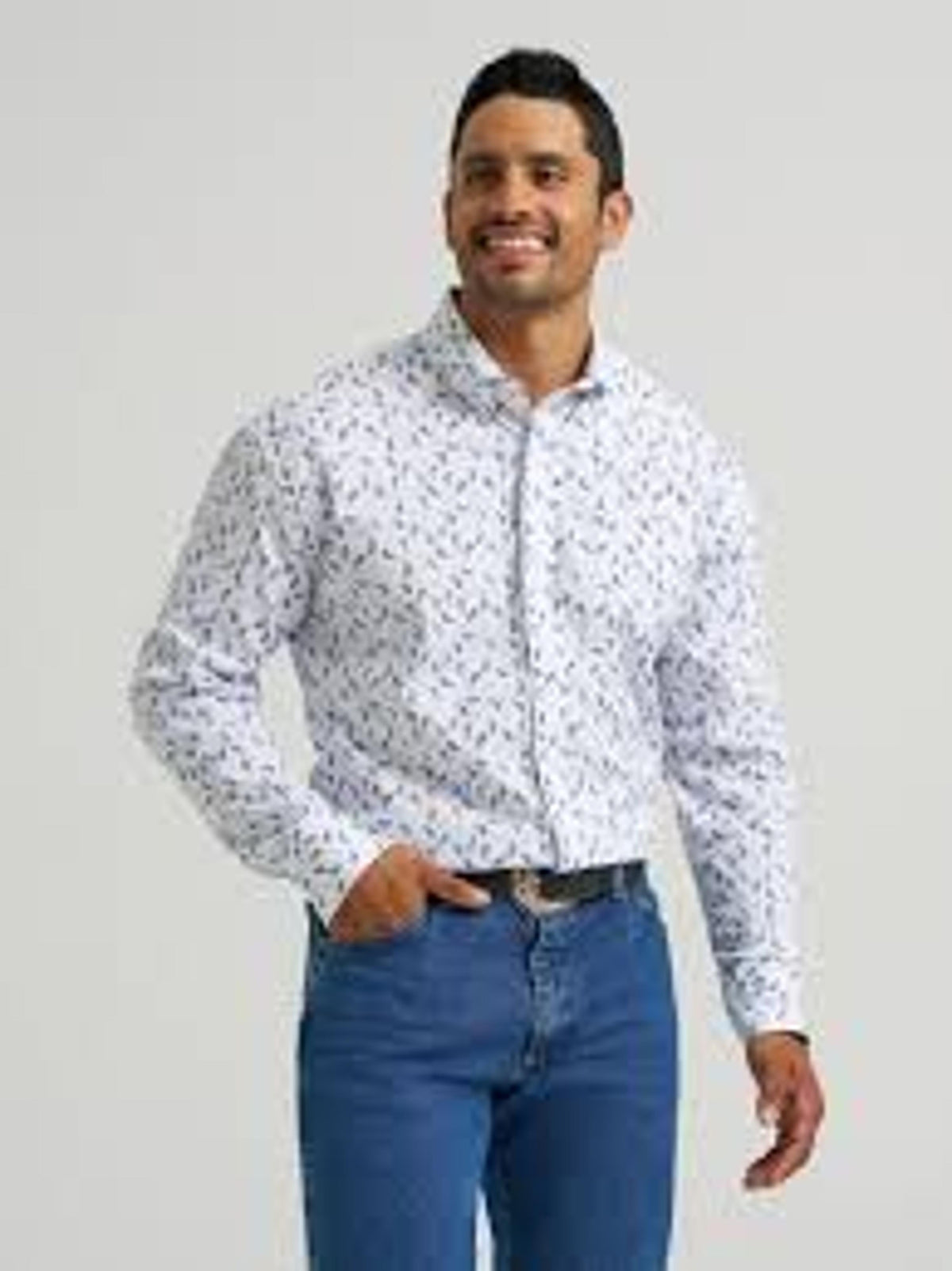 Wrangler Mens George Strait Collection One Pocket Long Sleeve Shirt White 8-112368199