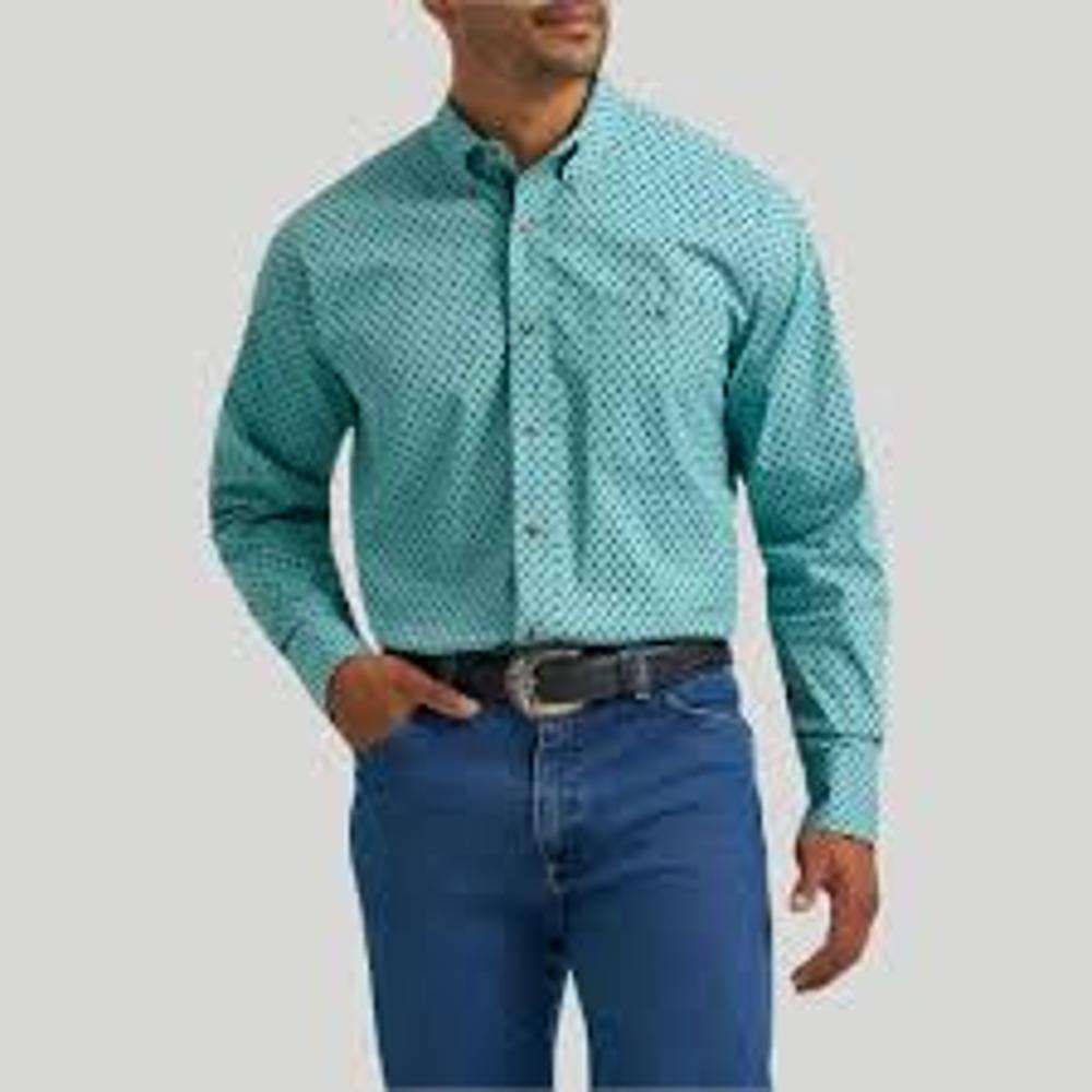 Wrangler Mens ? George Strait Collection One Pocket Long Sleeve Shirt Teal-112368203